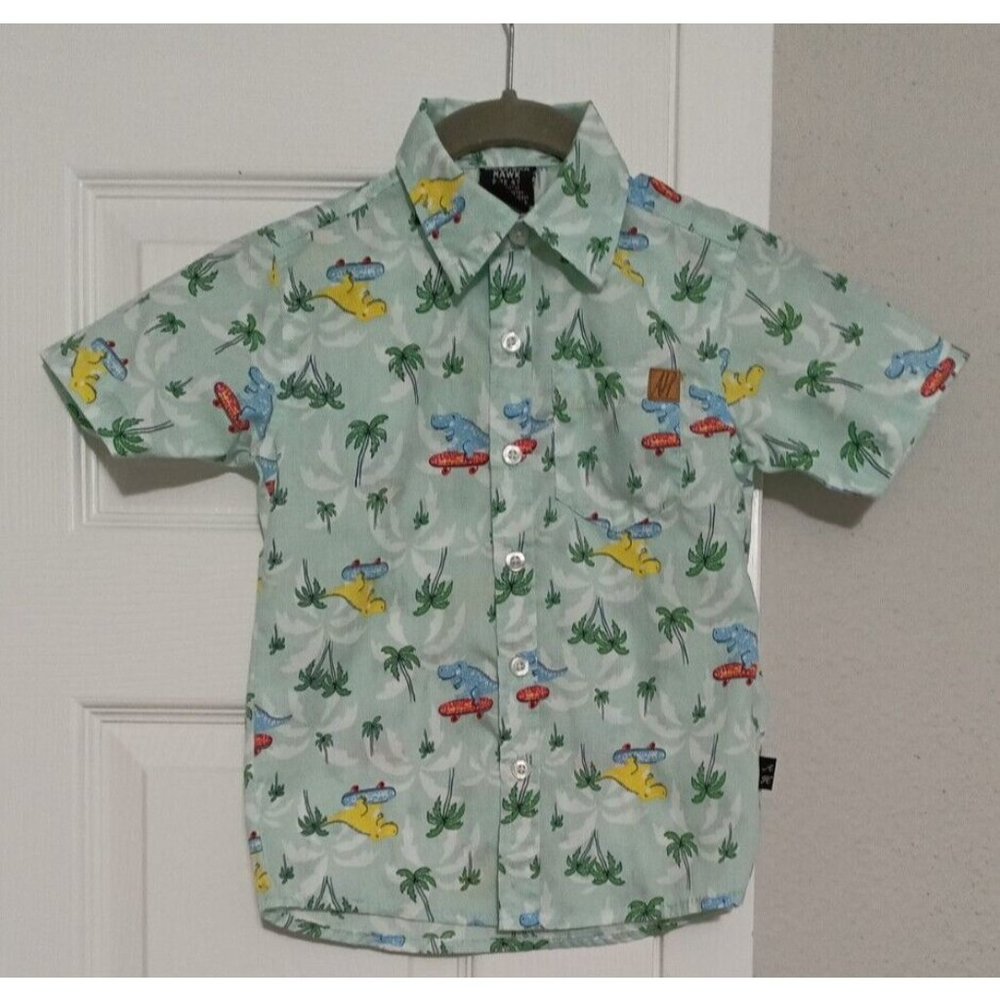 Boys American Hawk Dinosaur Print Button Up Shirt With Pocket 4T